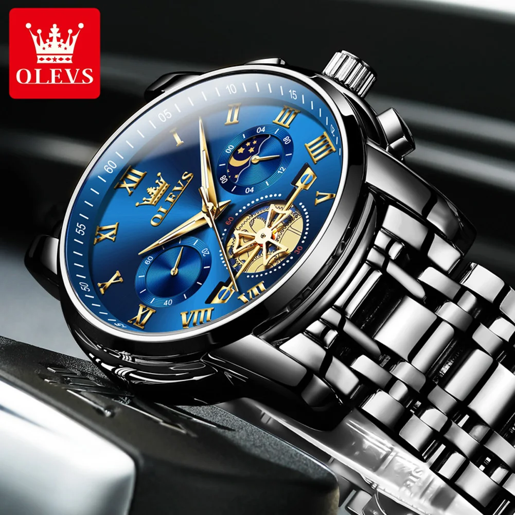 OLEVS Top Brand Mens Watches Classic Roman Scale Dial Luxury Wrist Watch for Man Original Quartz Waterproof Luminous Chronograph