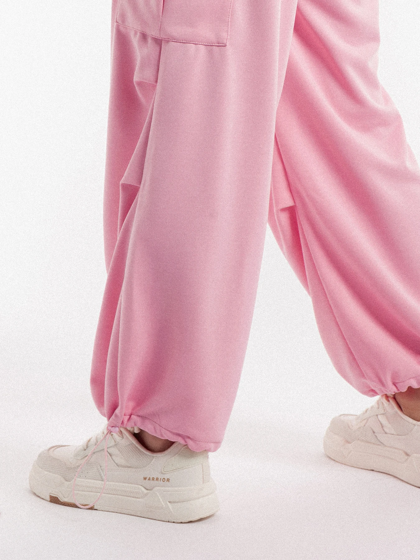 Women Spring Summer Pink Casual SweatPants Elastic Waist Drawstring With Large Pockets Pleated Wide Leg Street Sport Trousers