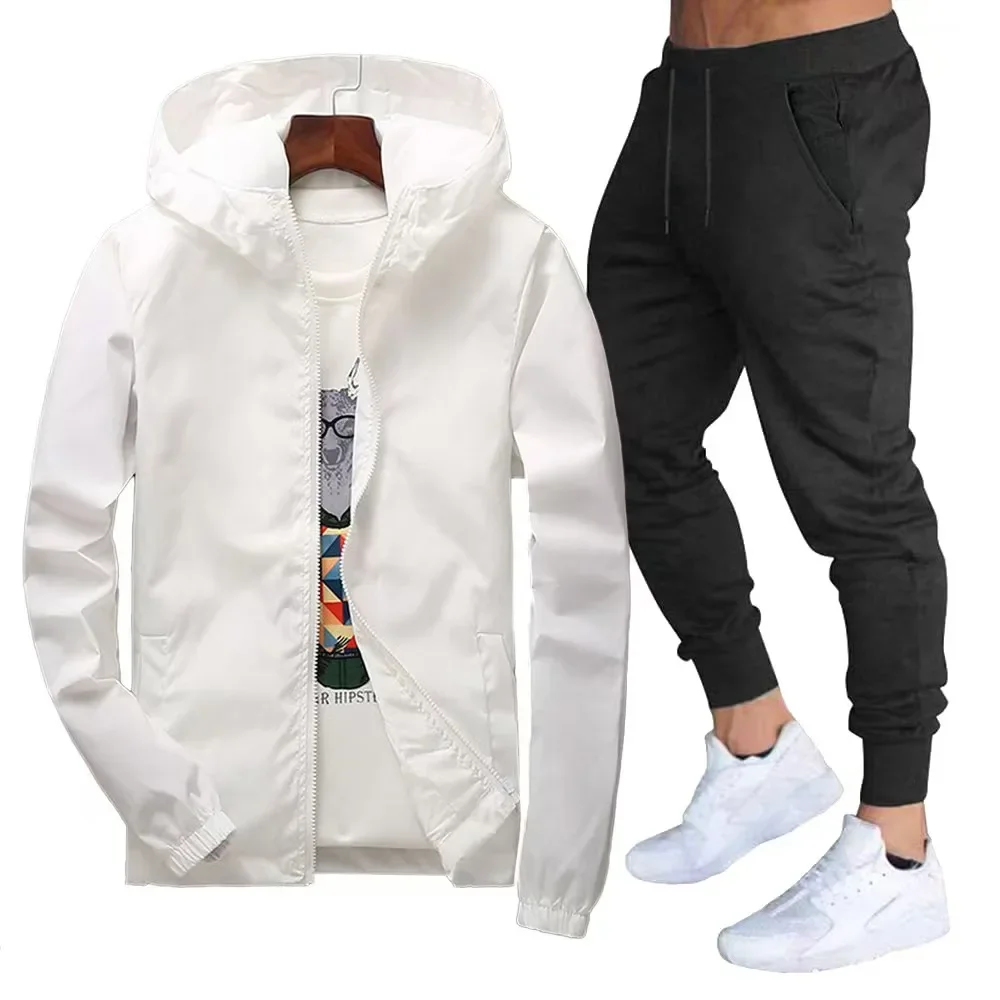 

2025 Spring and Summer New Lightweight Breathable Windproof Set Men Fashion Casual Hooded Jacket+Sports Pants Two Piece Set