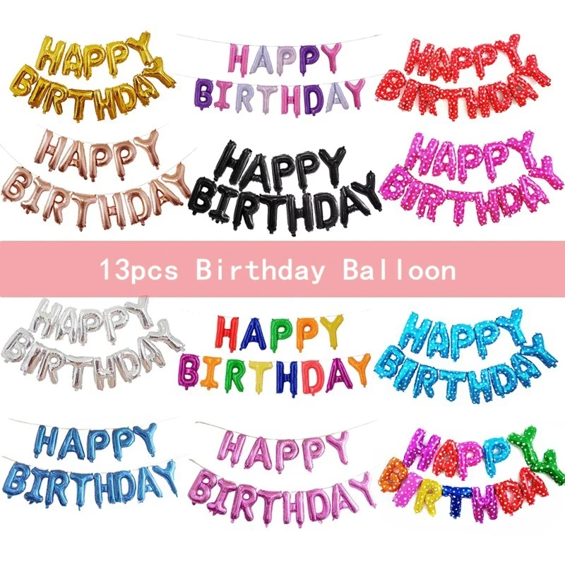 13pcs Birthday Letter Balloon Colored Morandi Color Balloons Set Happy Birthday Decoration Party Supplies