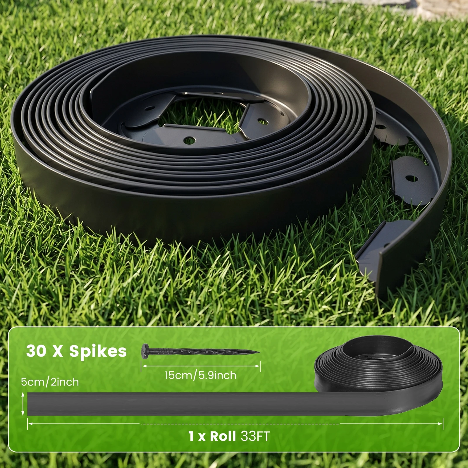 10M Landscape Edging  with Spikes Fixed Garden Barrier Lawn Grass Plastic Edging Border Garden Edging Coil for Lawn Yard Pathway