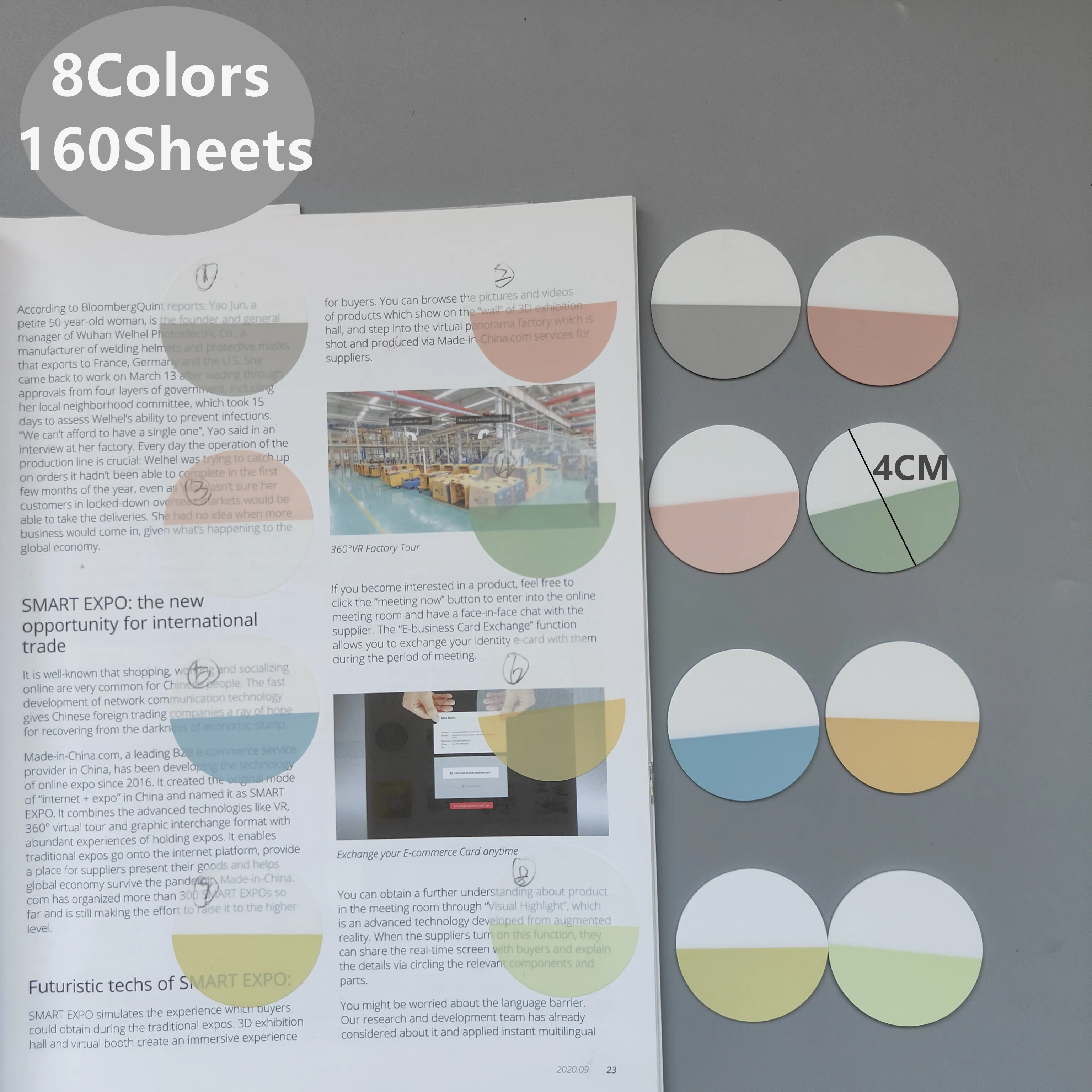 160 Sheet 8 Colours Macaron Waterproof Transparent Circular Sticky Note Pads Notepads Journal Student Stationery Office Supplies