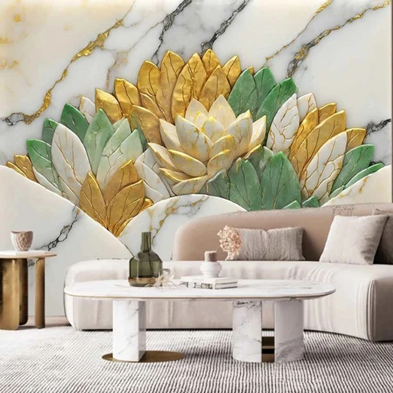 Custom Any Size Art Painting Photo Wall Mural Flower Marble Wallpaper For Living Room Bedroom Decor 3D Modern Style Backdrop