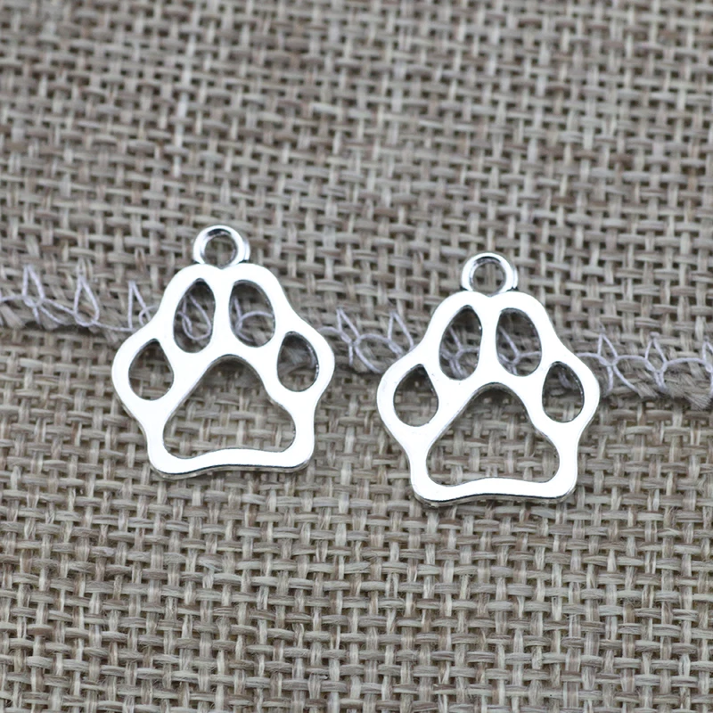 20pcs 17x19mm Charms Hollow Dog Paw Tibetan  Silver Color Pendants Antique Jewelry Making DIY Handmade Craft