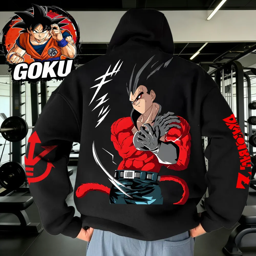 2026 Herbst Winter Dragon Ball Retro Übergroßer Hoodie 100% Baumwolle Vegeta SSJ4 Druck Fitness Gym Streetwear Unisex Sweatshirt