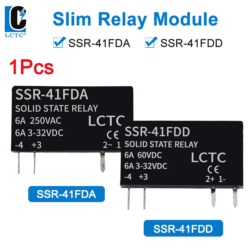 Przekaźnik półprzewodnikowy LCTC Smukły przekaźnik SSR Bezdotykowy DC na AC DC na DC SSR-41FDA SSR-41FDD Przekaźnik na szynę DIN 6A