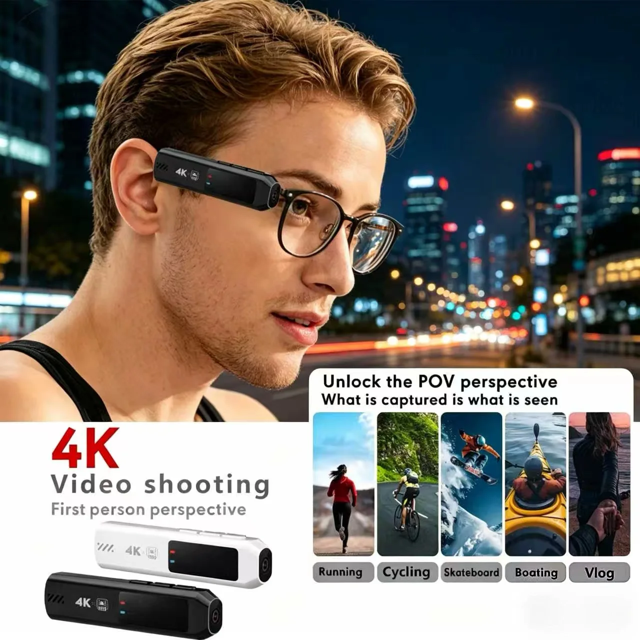 

OBIJOYI 4K Anti-Shake WiFi Action Camera, Voice Control Head-Mounted POV Sports Cam, Hands-Free First-Person View Recorder