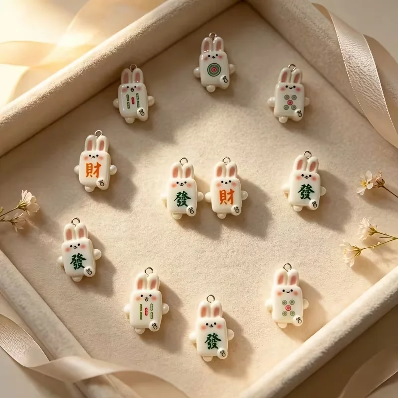 10 Pieces cartoon Everything Goes Well Mahjong Money Tree Resin Accessories Cream Glue DIY Handmade Phone Case Hair Clip Water