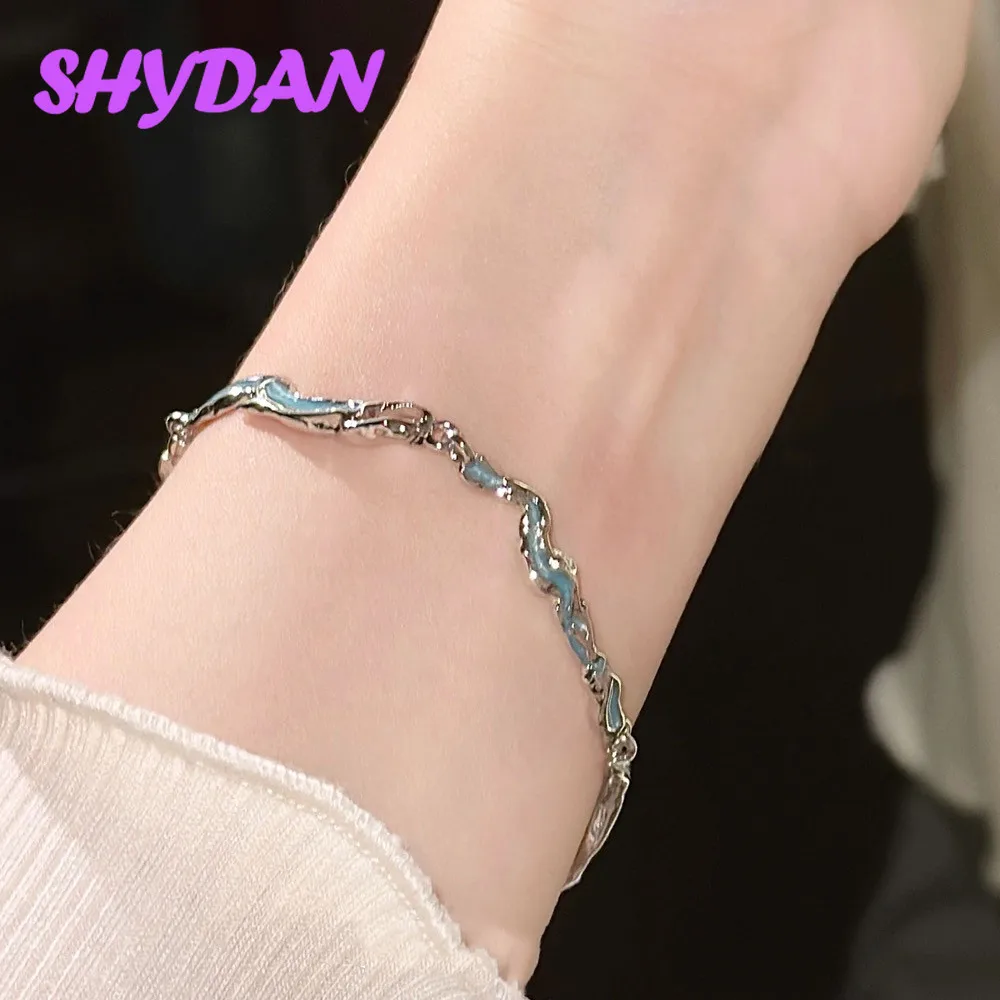 Bracelet chaîne réglable en argent sterling 925 SHYDAN, motif vague irrégulière bleu océan, pour femmes, bijoux tendance