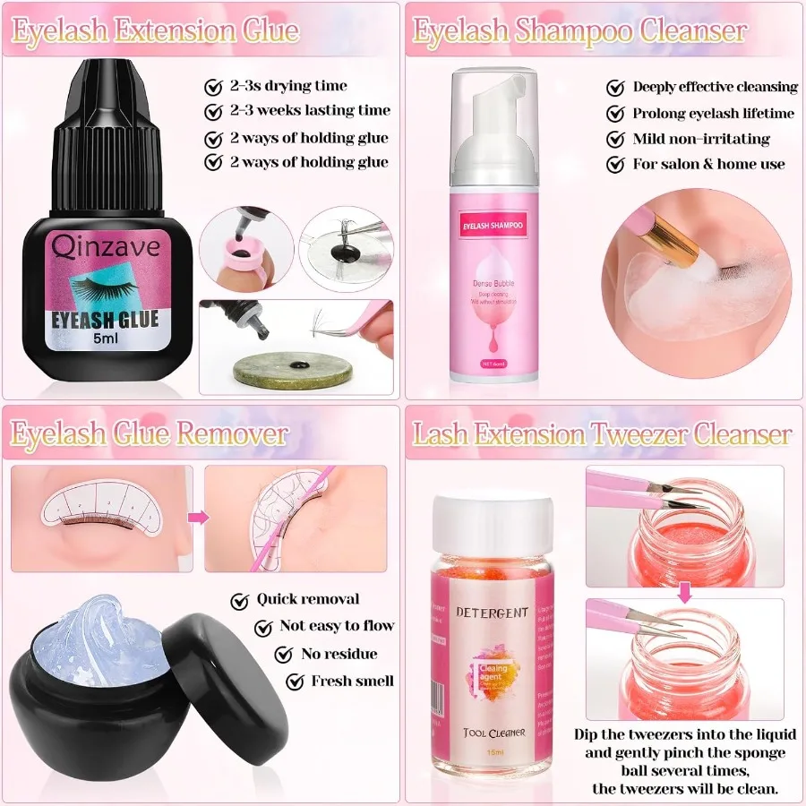مجموعة أدوات تمديد الرموش الشاملة للمبتدئين مع 470 قطعة من اللوازم المهنية بما في ذلك رأس عارضة أزياء الرموش Lash Gl