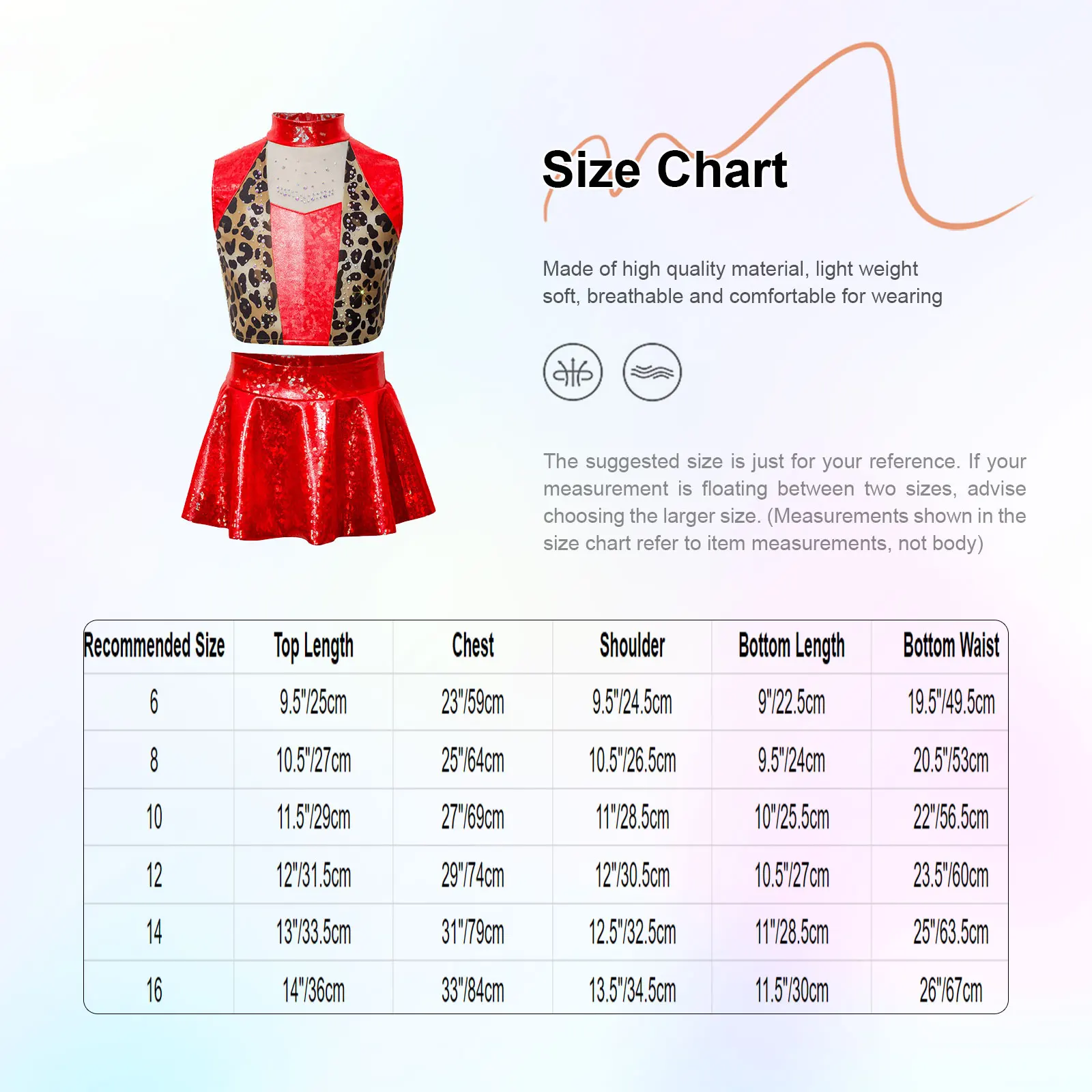 

Girls Metallic Gloss Jazz Dance Wear Crop Top and Skirted Bottom Sleeveless Quick Dry Stretchy for Competition Recital