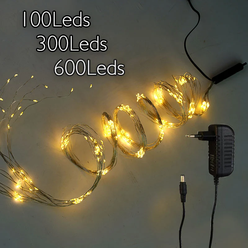 2M 30Strands Sliver Wire Plug In Waterfall String Fairy Lights Curtain led light Decoration For Christmas Halloween bedroom Lamp