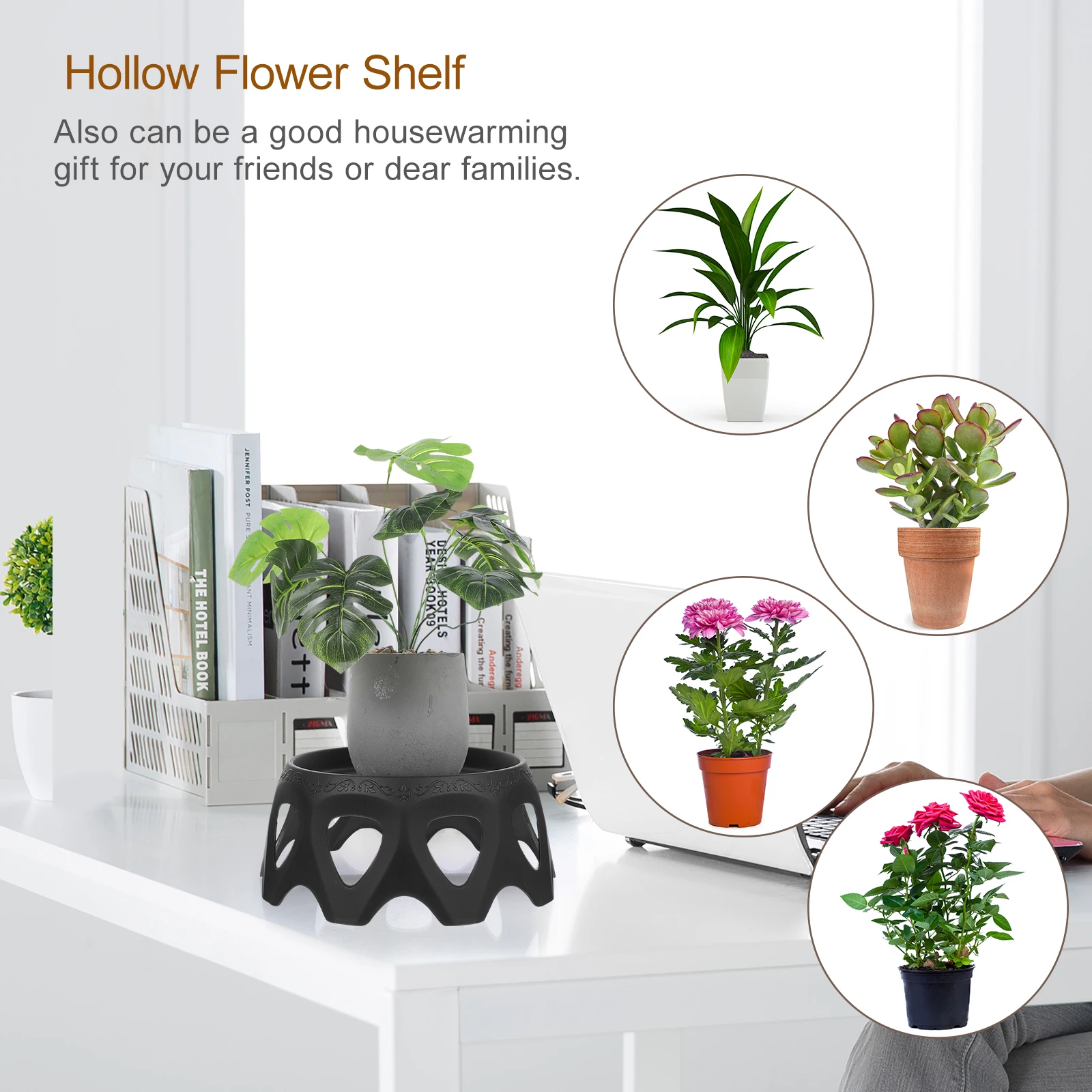 

Plastic Flower Pot St Hollow Shelf Durable Plant Holder Tray Modern Display Rack Balcony Indoor Decorative Style