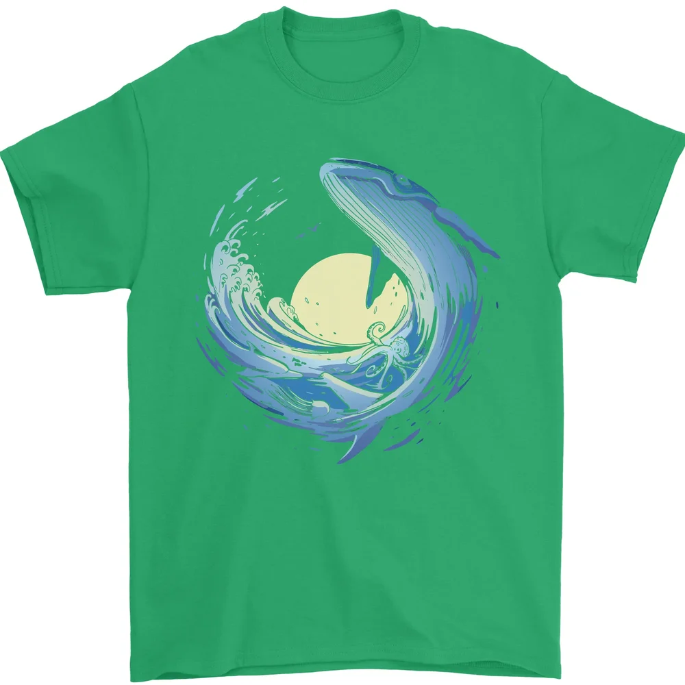 Ocean Whale Octopus Mens T-Shirt 100% Cotton Swim Cool Animal Creature Orca T-Shirt Short-sleeved Tee Clothing