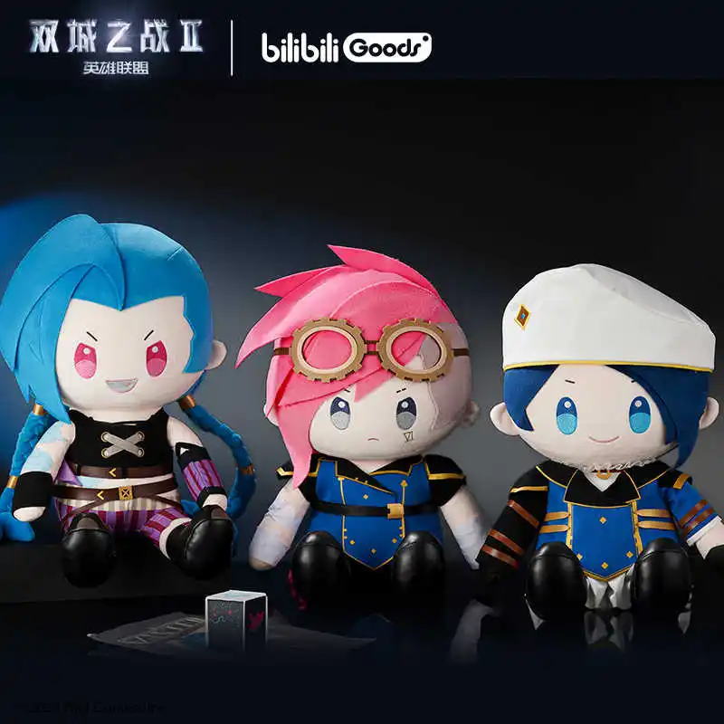 Genuine 40cm Game Lol Arcane Season 2 Dolls Cute Jinx Vi Caitlyn Sit Posture Doll Pillow Action Figure Ornament Doujin Gifts Toy