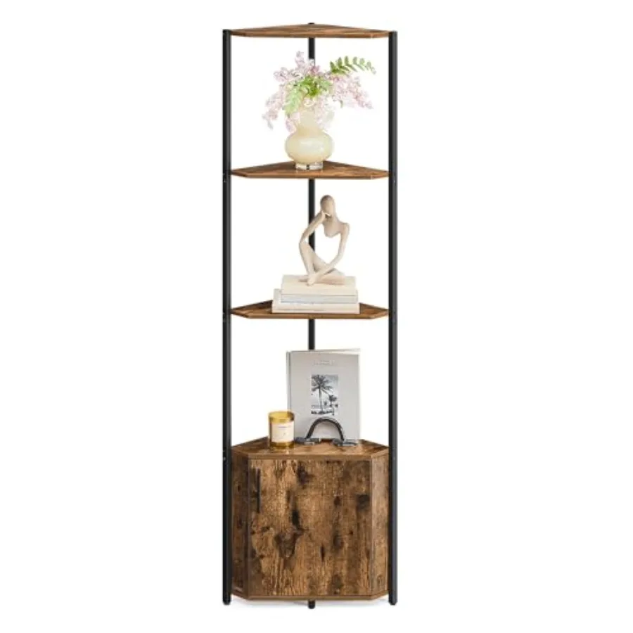

5-Tier Corner Storage Cabinet with Shelf for Living Room Bedroom Kitchen Bathroom Rustic Brown and Ink Black ULBC580K01