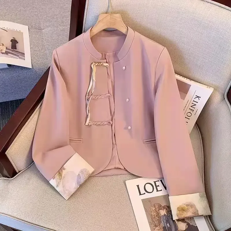 2025 Spring New Chinese Style Women's Jacket Unique Versatile Tang Suit Button Splicing Sleeve Opening Jacket