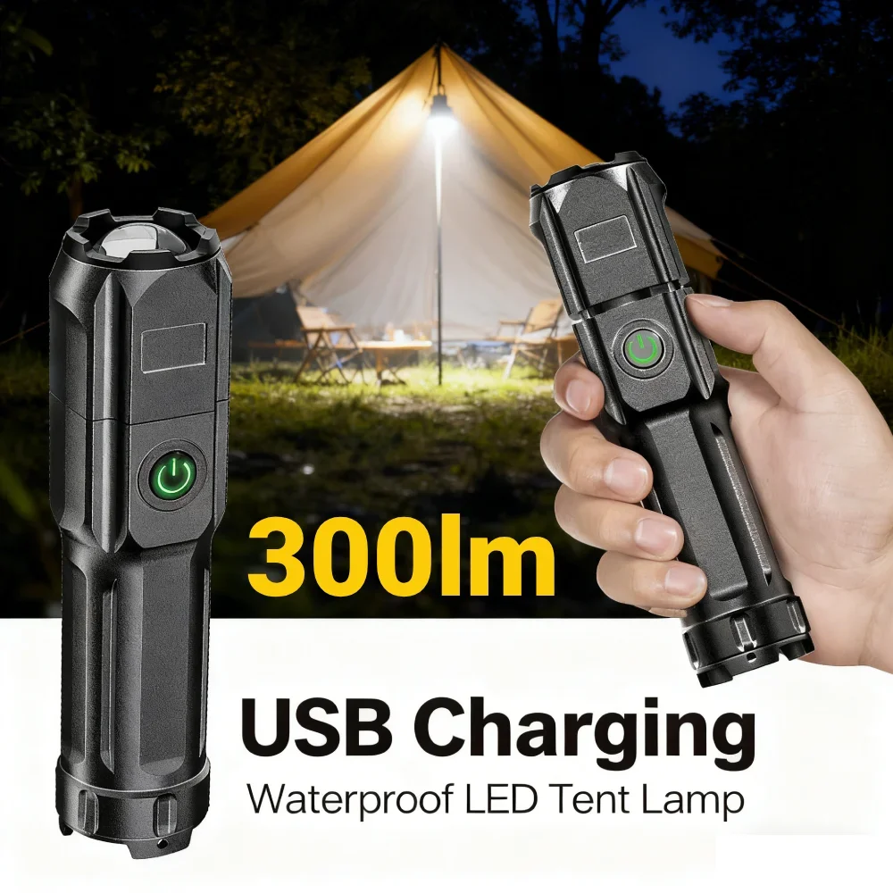 Powerful EDC LED Flashlight USB Charging Portable Camping Light Super Bright Flashlight Power Display for Outdoor Camping Use
