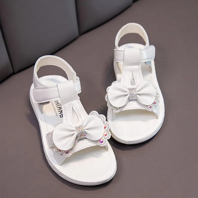 Girls Open-Toe bowknot Hook And Loop Sandals Non-Slip Princess Shoes For Kids Children