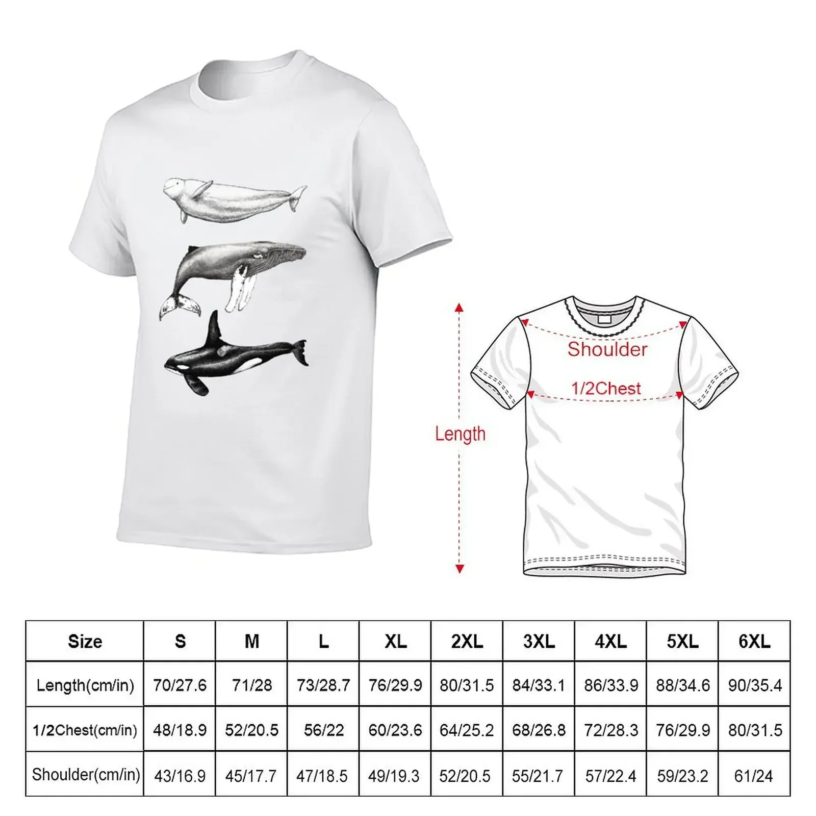 Beluga, orca and humpback whale ink illustrations T-Shirt Aesthetic clothing new edition oversized t shirt men