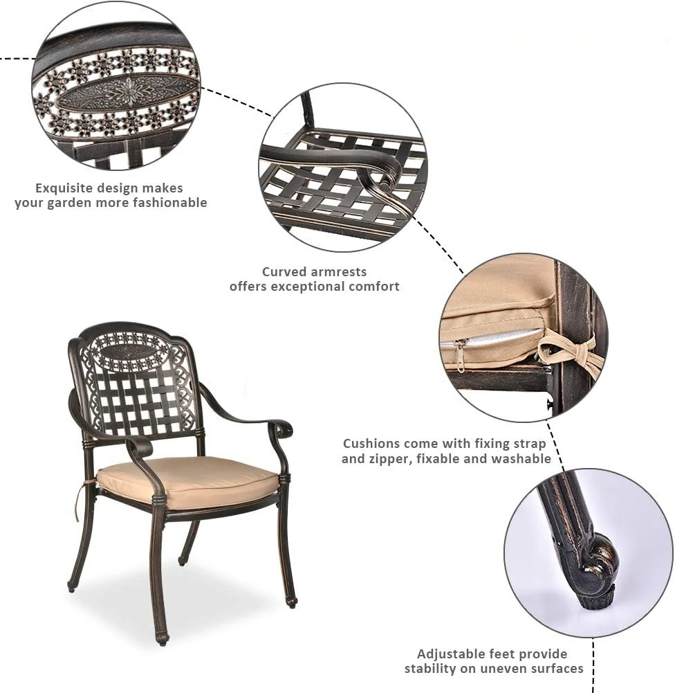 7-Piece Outdoor Furniture Dining Set, All-Weather Cast Aluminum Conversation Set includes 1 Rectangular Table and 6 Chairs