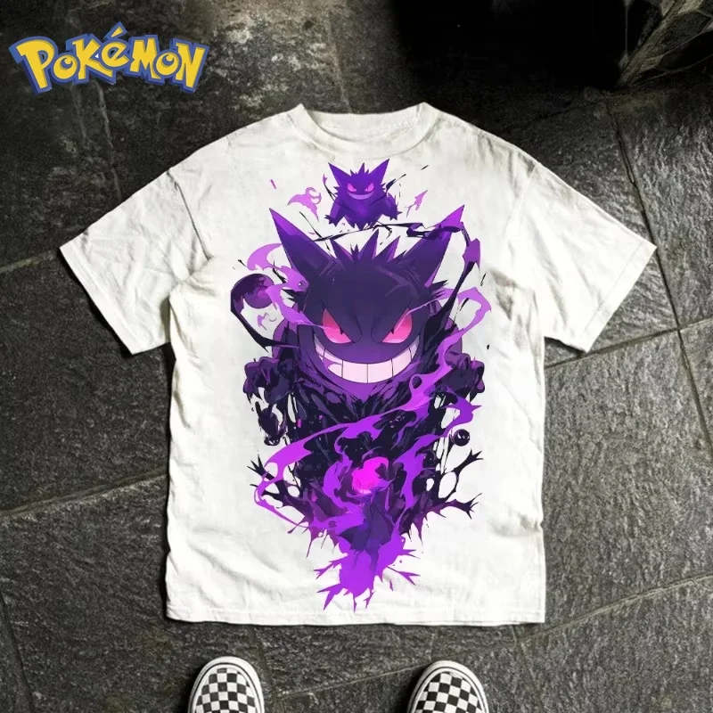 Camiseta con estampado de Pokémon Anime Gengar, novedad de verano 2026, camiseta holgada grande de estilo Hip Hop callejero para padres e hijos, Top diario para padres e hijos