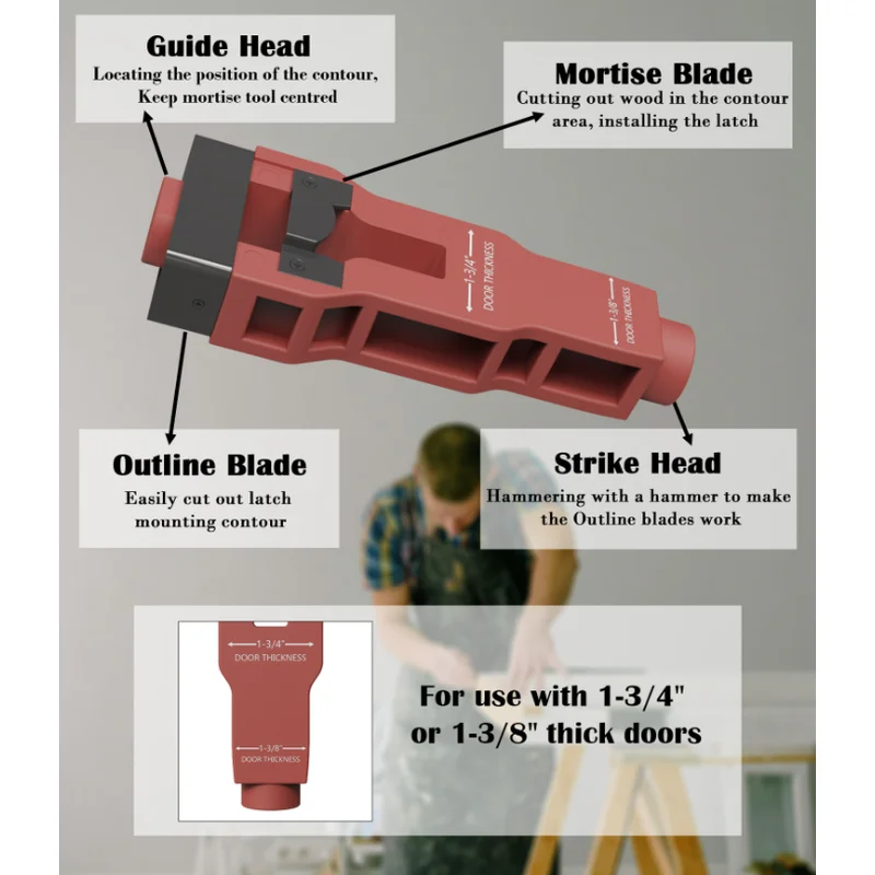 

Комплект для установки врезного инструмента дверной защелки помогает удалить материал. Инструмент для установки дверной защелки. Использование для дверей толщиной 1-3/4 " или 1-3/8".