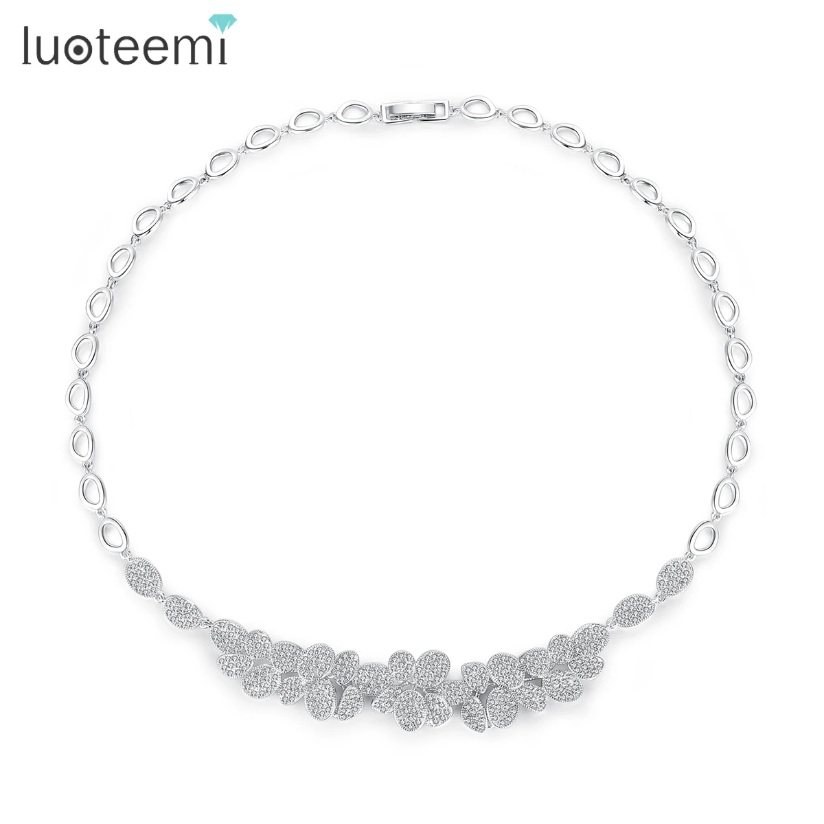 LUOTEEMI Luxury CZ Chocker Necklace Women Luxurious Cubic Zirconia Flower Wedding Charm Bridal Necklaces Jewllery Delicate CZ