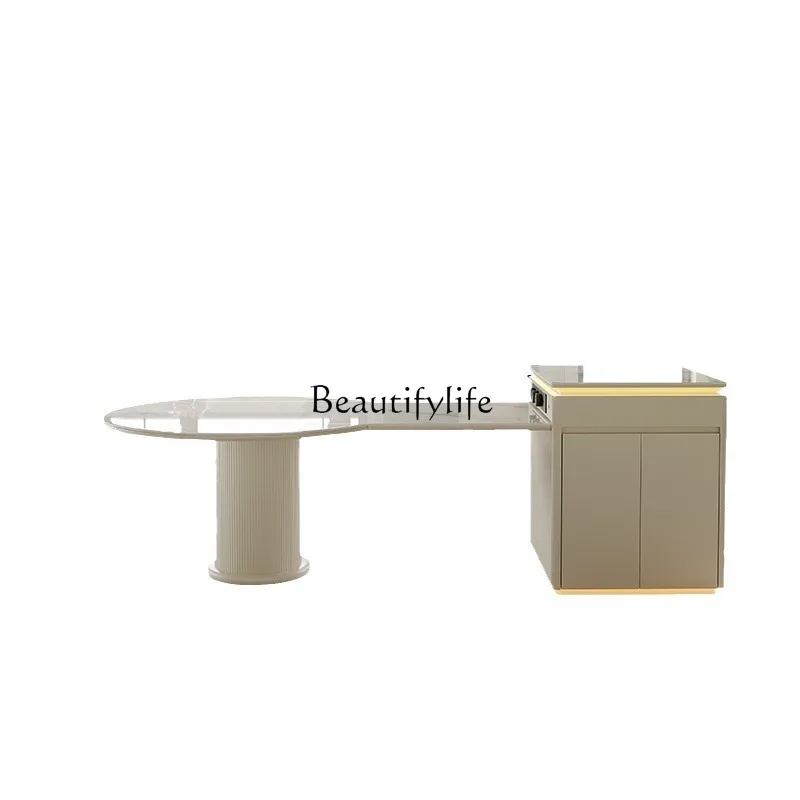 

Multifunctional island table integrated household retractable high-grade rock slab middle island table variable round table