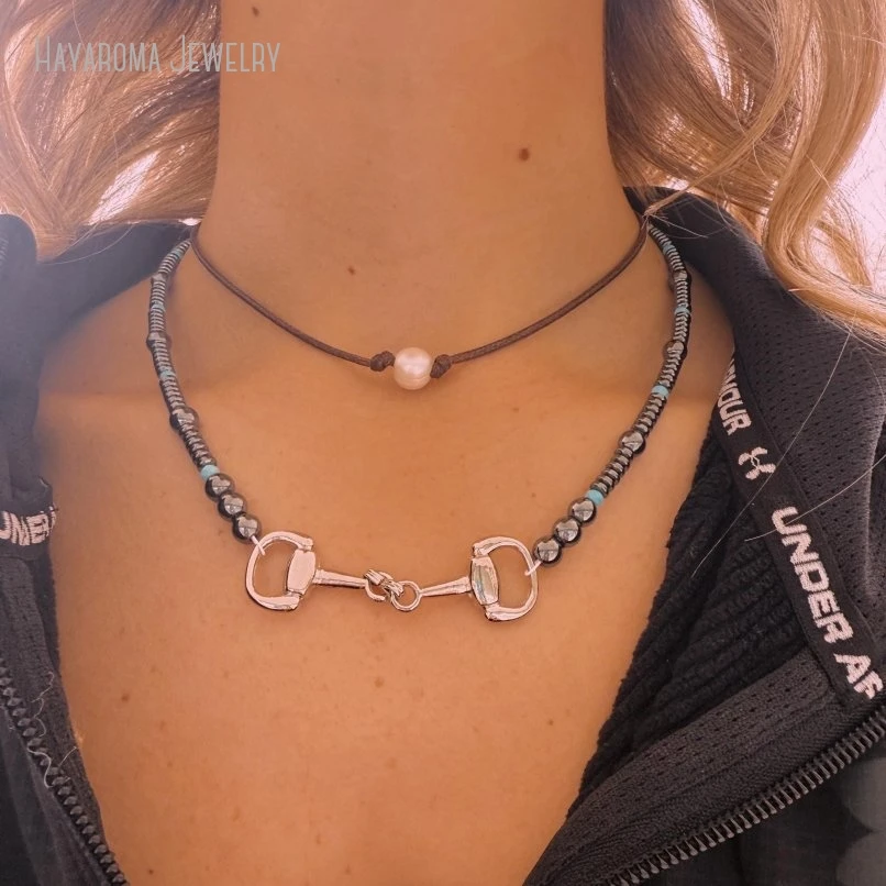 

10Pcs Hematite Beads Chkoer Snaffle Bit Necklace Women Boho Y2k Jewelry