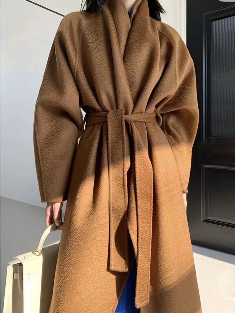 2024 Women's Wool Large Lapel Classic New Water Ripple Coats Jackets Women Autumn Winter Double Faced Trench Coat for Women