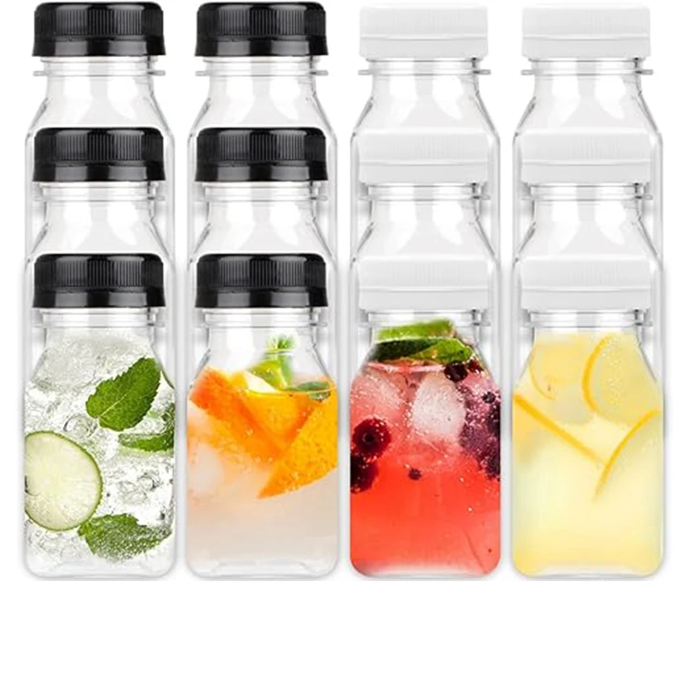 4 Pcs 120ML/150ML Plastic Juice Bottles Transparent Clear Drink Milk Containers Split Tamper Proof Lids Empty Square Bottle