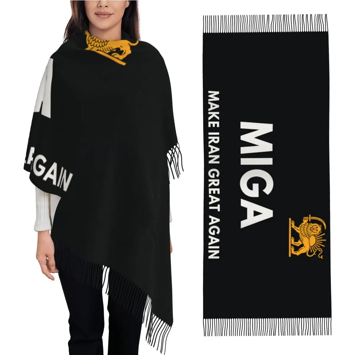 

Keep Warm Scarf Winter Make Iran Great Again Shawls and Wrap Iranian National Emblem Gold Lion Bufanda Female Headwear Scarves