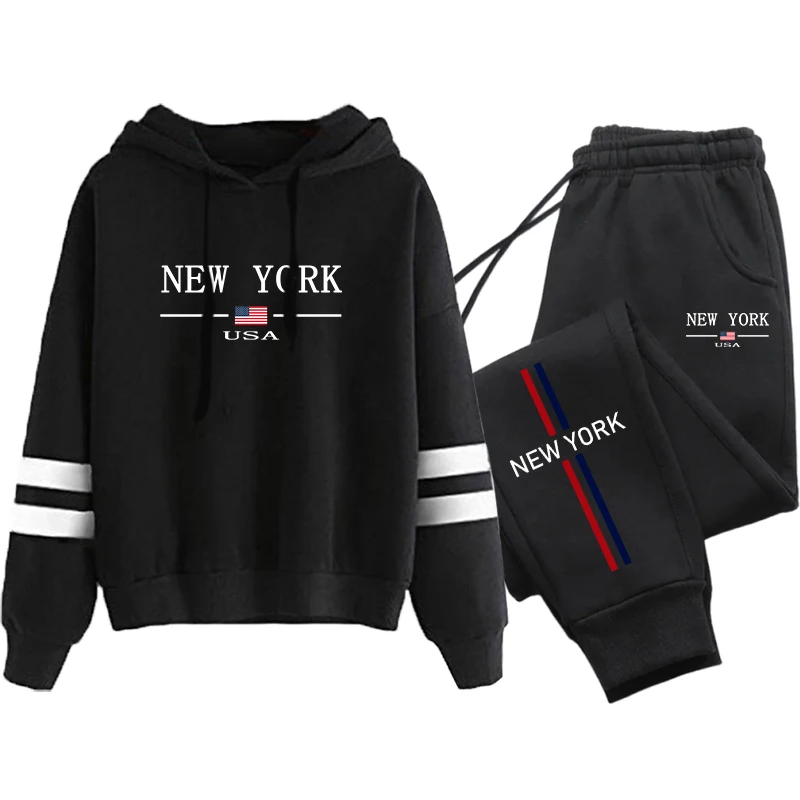 New York Printed Women's Fashion Tracksuit Hoodie and Sweatpants High Quality Ladies Daily Casual Sport Jogging Suit Gym Outfits