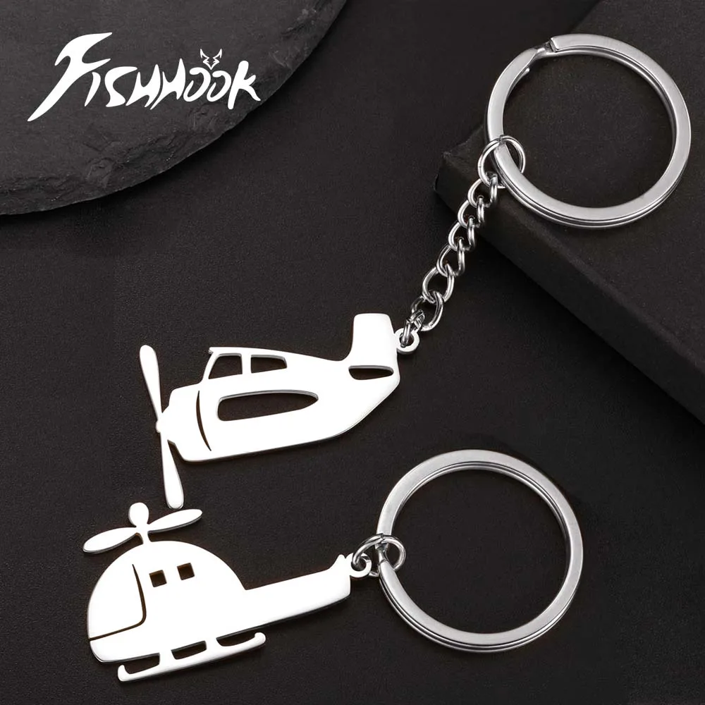 Fishhook Airplane Helicopter Plane Keychain Pilot Gift For Women Men Boy Kid Child Stainless Steel Key Chain Ring Jewelry