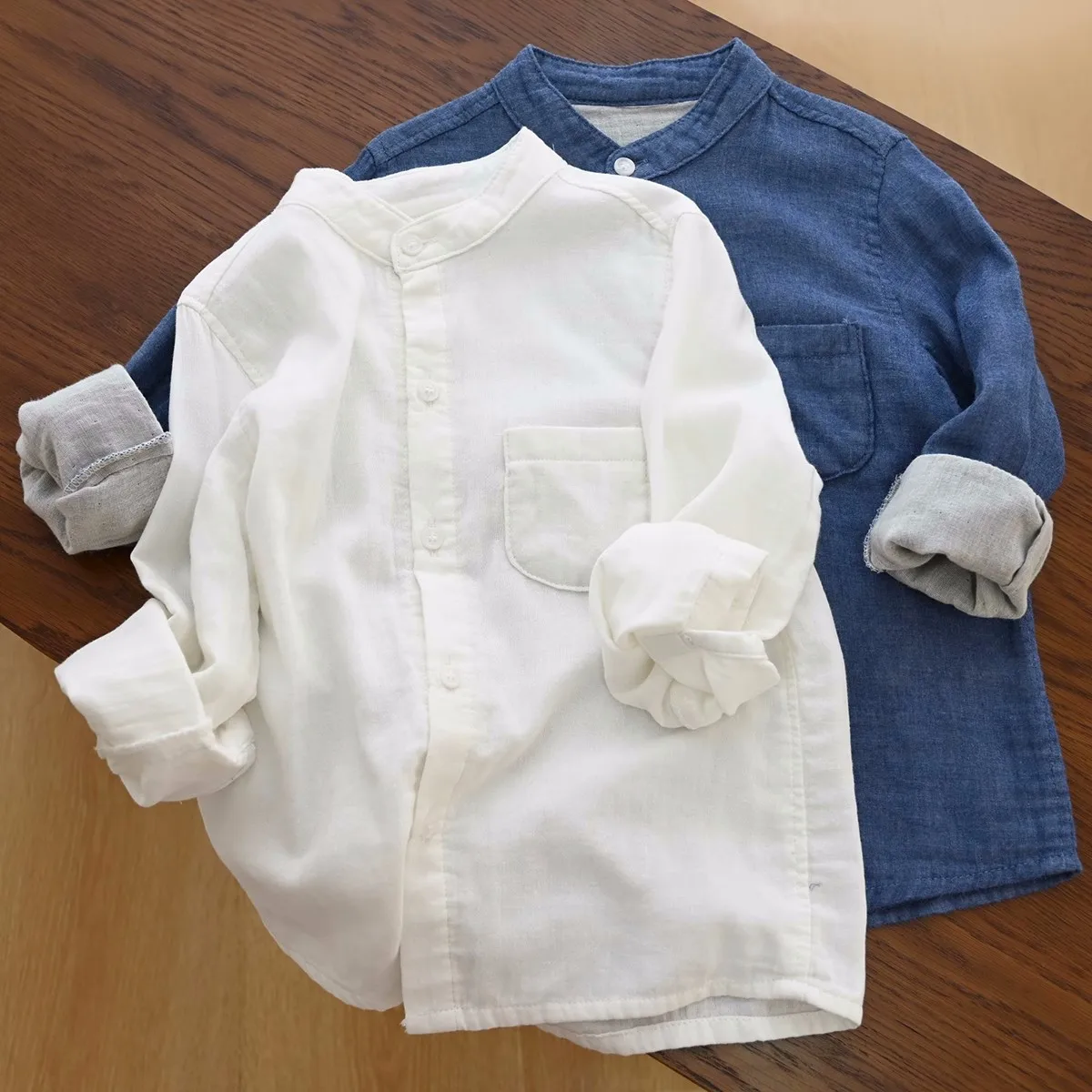 Children Long Sleeve Shirts for Boys and Girls Tops 100% Cotton Double Gauze Shirts