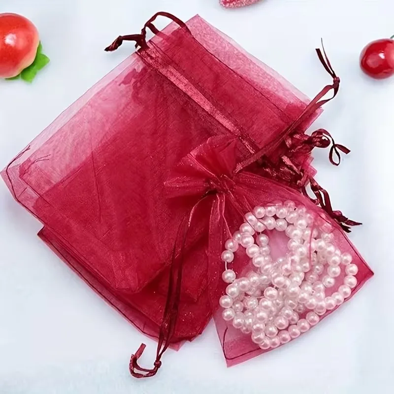 

1000pcs Wine Red Organza Gift Bags with Drawstring for Jewelry,Candy,Chocolate Sachet,Sheer Fabric Mesh Silk Pouches for Baby Sh