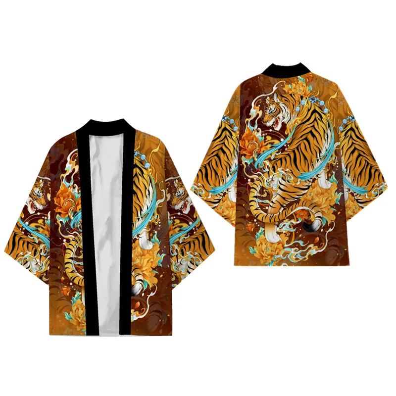 Anime Print Loose Cardigan For Men Women Japanese Streetwear Harajuku Haori Kimono Cosplay Top Shirts Yukata