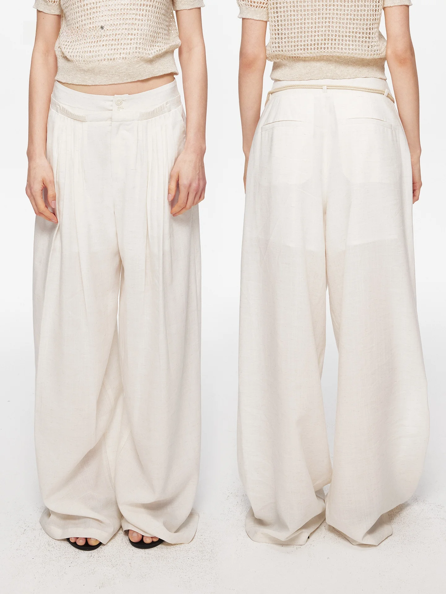 Pantalones Casuales de Pierna Ancha de Lino SEGI para Mujer, Pantalones Largos Versátiles que Adelgazan, Cintura Natural, Cierre de Botones, Estilo Casual