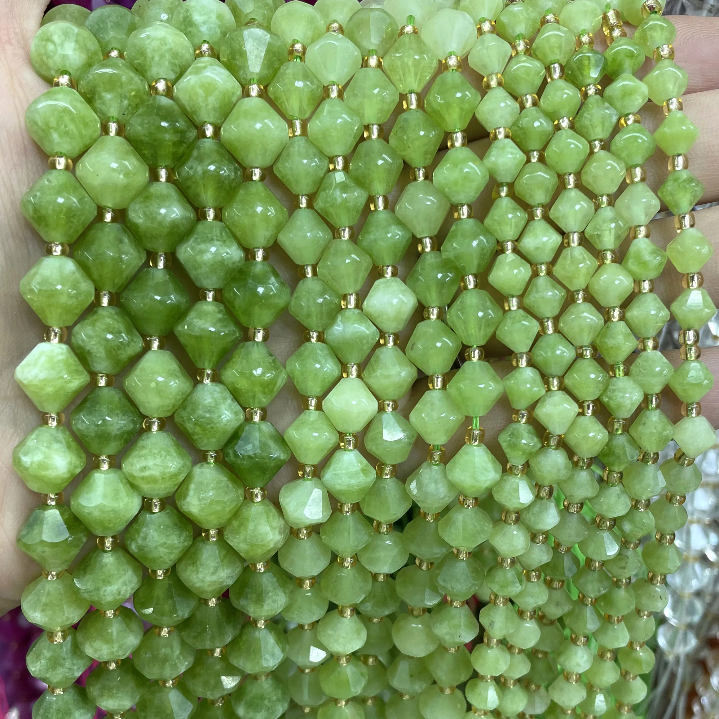 6 8 10MM Natural Stone Pyramid Shape Olivine Chalcedony Loose Spacer Beads For Jewelry Making Diy Bracelets Accessories