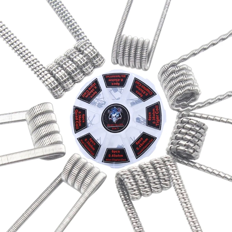 48 Pcs 8 in 1 Coil platte Iron-chromium-aluminum Heating Wire Resistance Wire Premade Coil