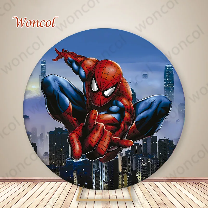 Disney Spiderman Round Backdrop Boy Birthday Baby Shower Backdrop Superhero Spiderman Round Cylinder Cover Decor Photocall Prop