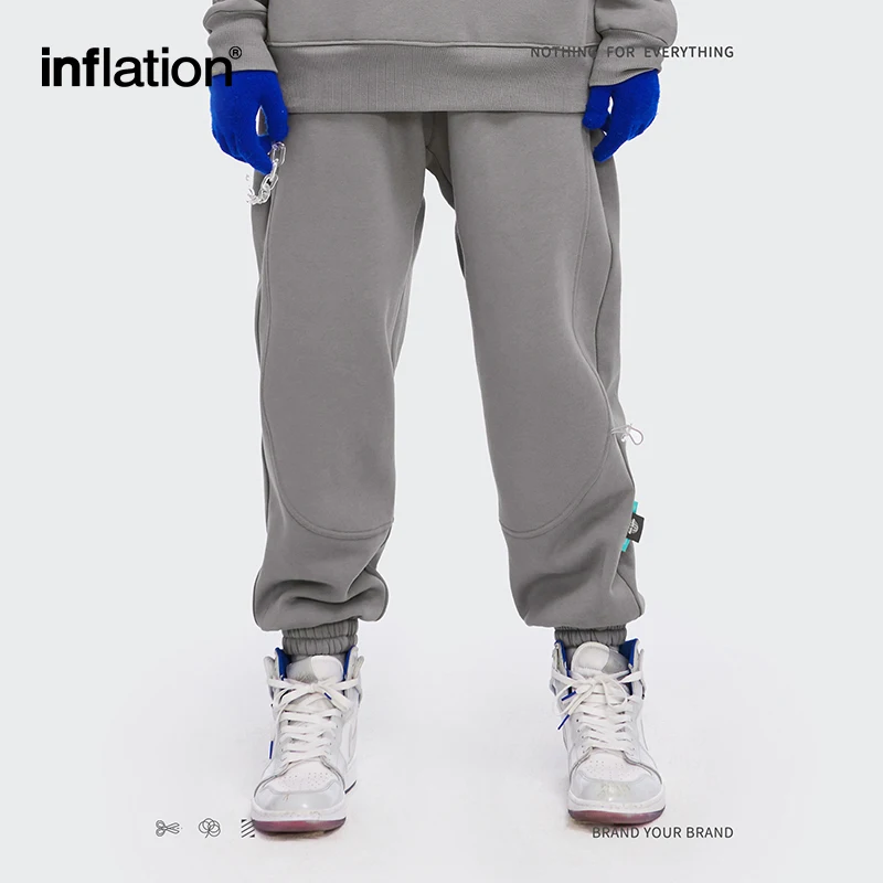 INFLATION Solid Loose Fit Mens Sweatpant Winter Warm Fleece Joggers Pants Unisex Elastic Waist Track Pants 3206W20