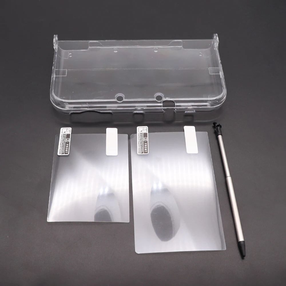Für Neue 3DS XL LL Klar Split Shell Transparente Schutzhülle Fall Bildschirm Film LCD Screen Protector Kunststoff/Metall Stylus