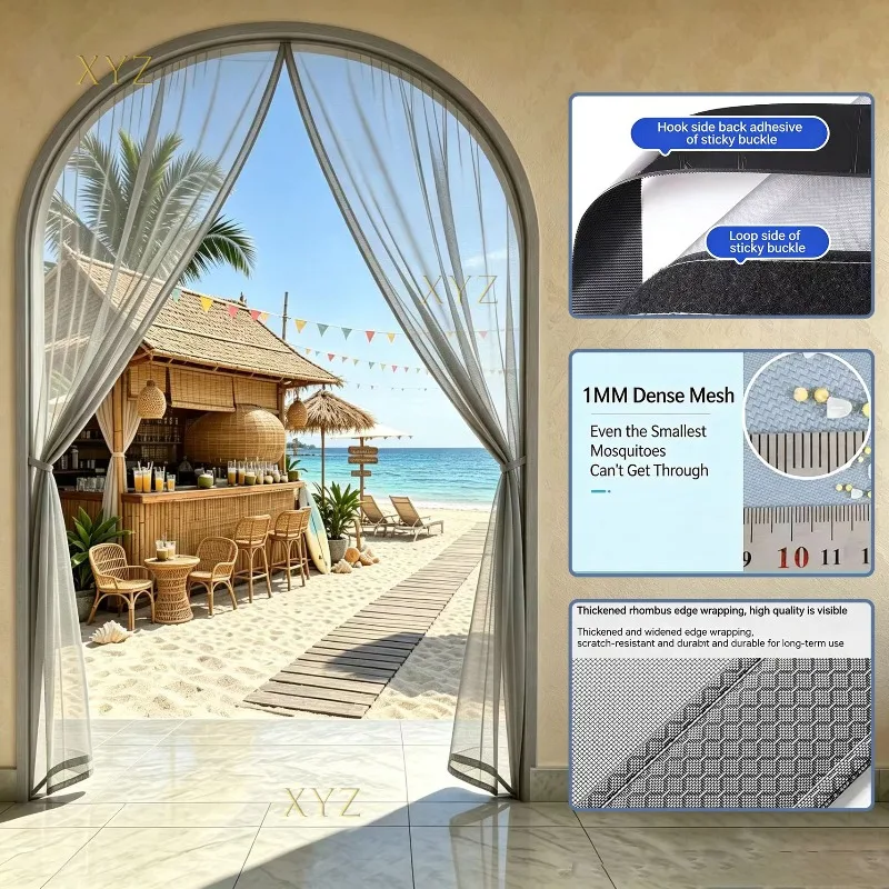 Arch Mesh Screen Door, Magnetic Fly Screen Curtain, Summer Anti Mosquito Net, Easy Install, Patio Balcony Archway Decor