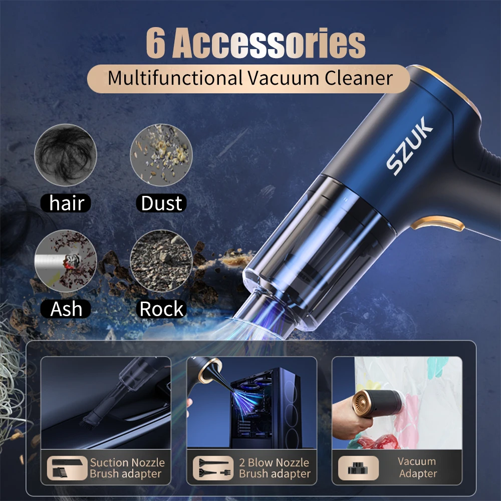 98000PA Car Vacuum Cleaner Powerful Cleaning Machine Car Accessories Home Appliance Auto Robot Strong Suction Wireless Cleaner