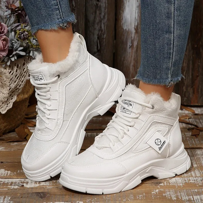 

Winter Sneakers for Women Plush Warm White Platform Sports Shoes Woman High Top Platform Shoes Women Designer Shoes Plus Size 45