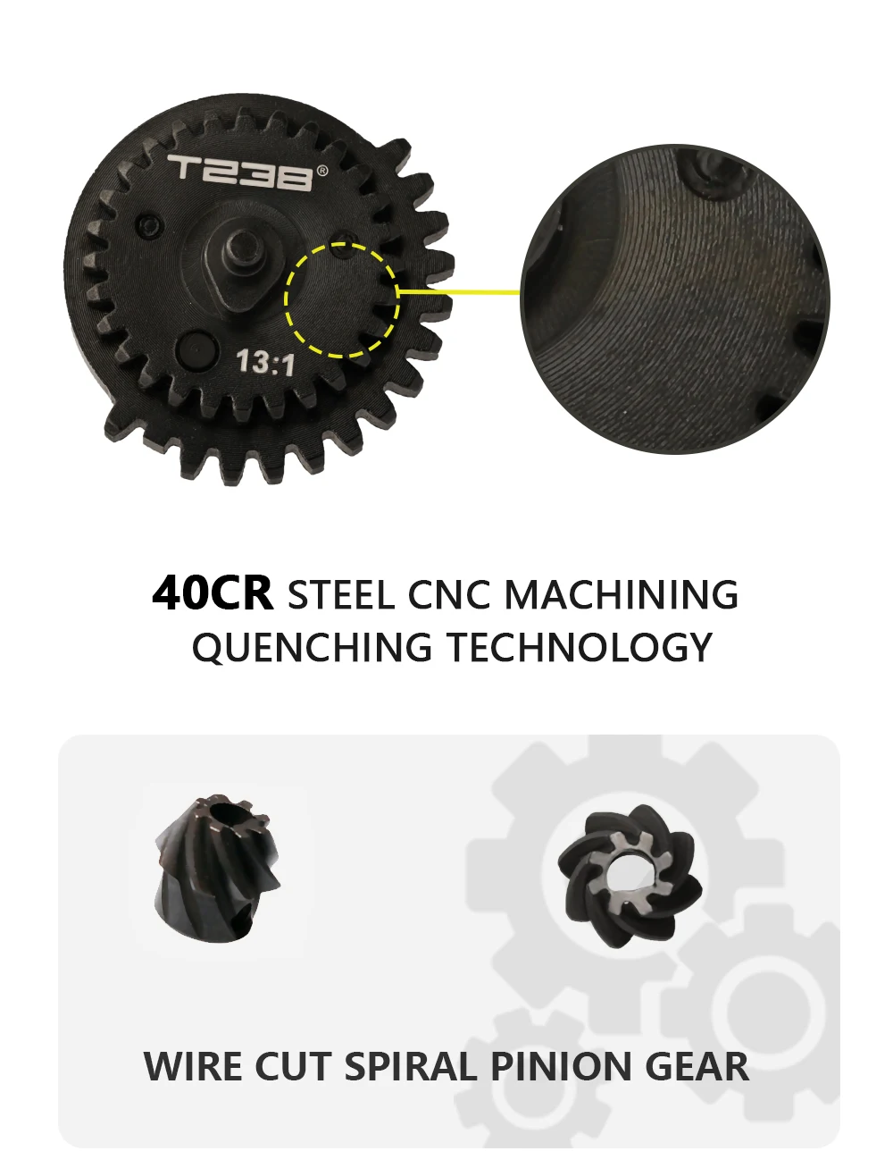 T238 AEG Getriebeset Pro Edition Präzisions-CNC-gefertigte Konstruktion 40Cr Stahlspirale 9:1/13:1/16:1/18:1 für Version 2/3 Getriebe – Detail 3