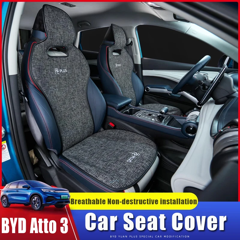 

Car Seat Cover For BYD Atto 3 Yuan Plus 2022 Breathable Linen Fabric Front Rear Seats Protector Cushion Four Seasons Universal