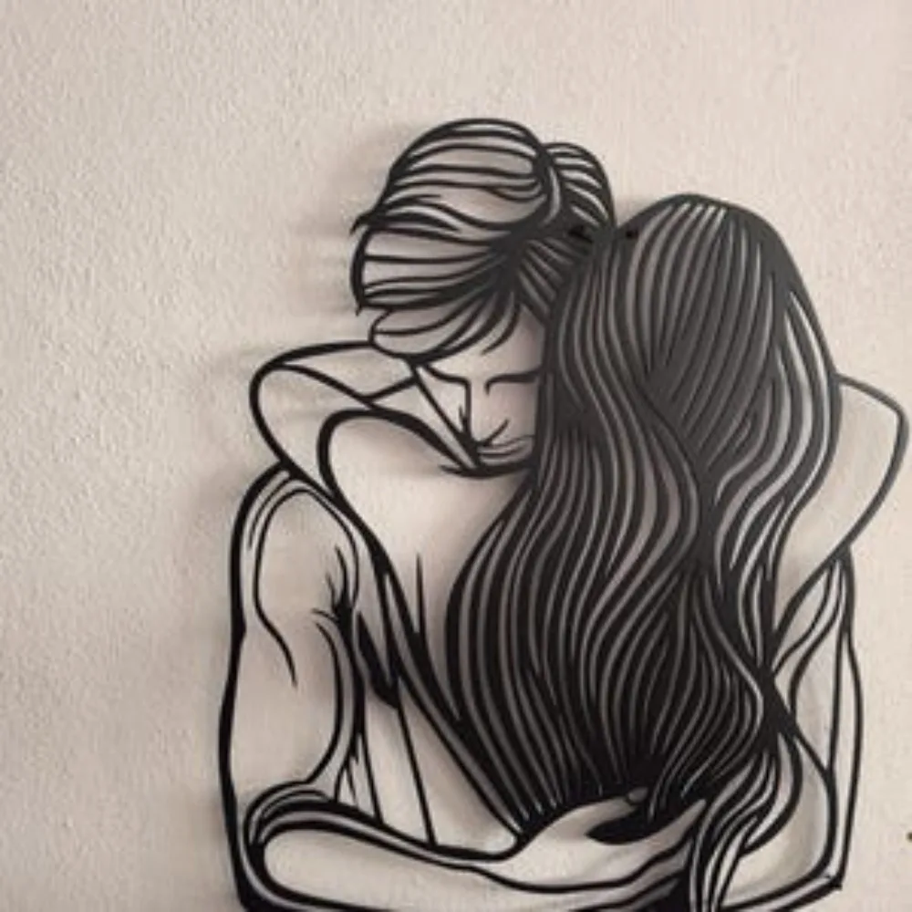 1pc Minimalist Couple Metal Wall Art, Romantic Love Sculpture, Anniversary Gift for Couples